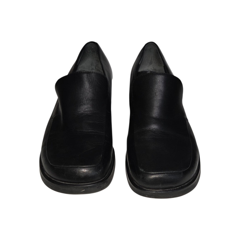 Franco Sarto Loafers Womens 9M Black L-Bocca Leather Square Apron Toe Block Heel